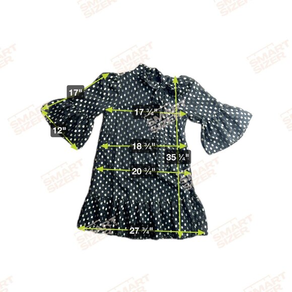 Calvin Klein Dress Womens 4 Black Gold Polka Dot Sheer‎ Bell Sleeve Neck Bow - Picture 2 of 8